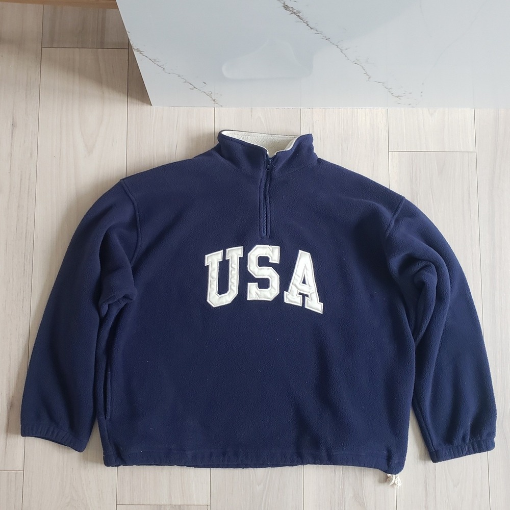 Vintage Limited Edition Sweater Mens XXL Navy USA Sherpa‎ Quarter Zip Oversized